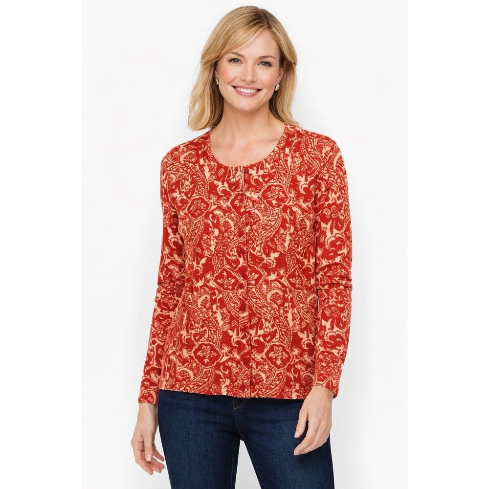 Talbots Women’s Petite Pure Italian Merino Wool Red Sweater Cardigan Sz 2XP